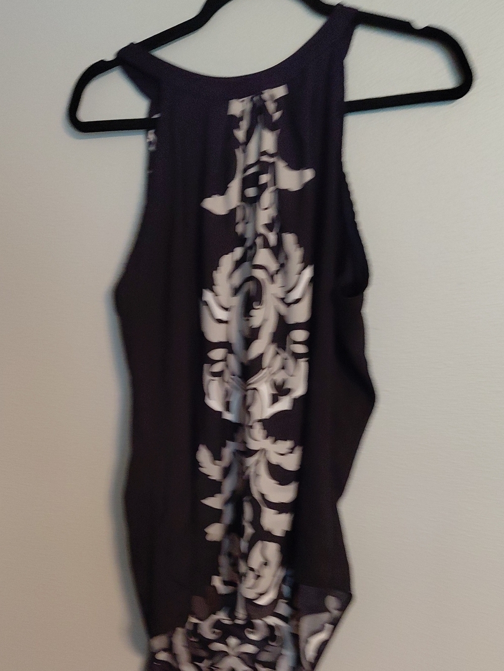New York & Company Black Tank with White Scroll Back Detail